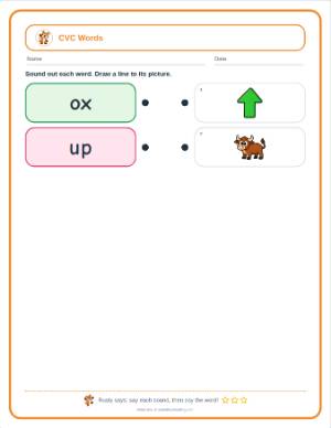 2 Letter CVC Words Worksheets: a free printable worksheet page