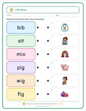 Short I CVC Words Worksheets: a free printable worksheet page