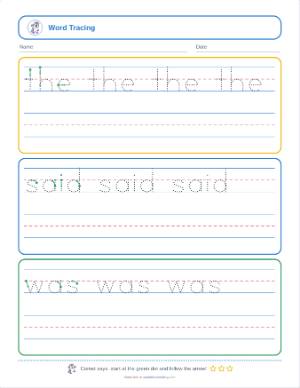 Word tracing worksheet generator