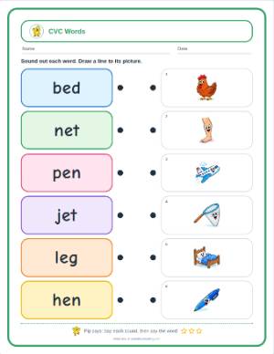 Short E CVC Words for Kindergarten